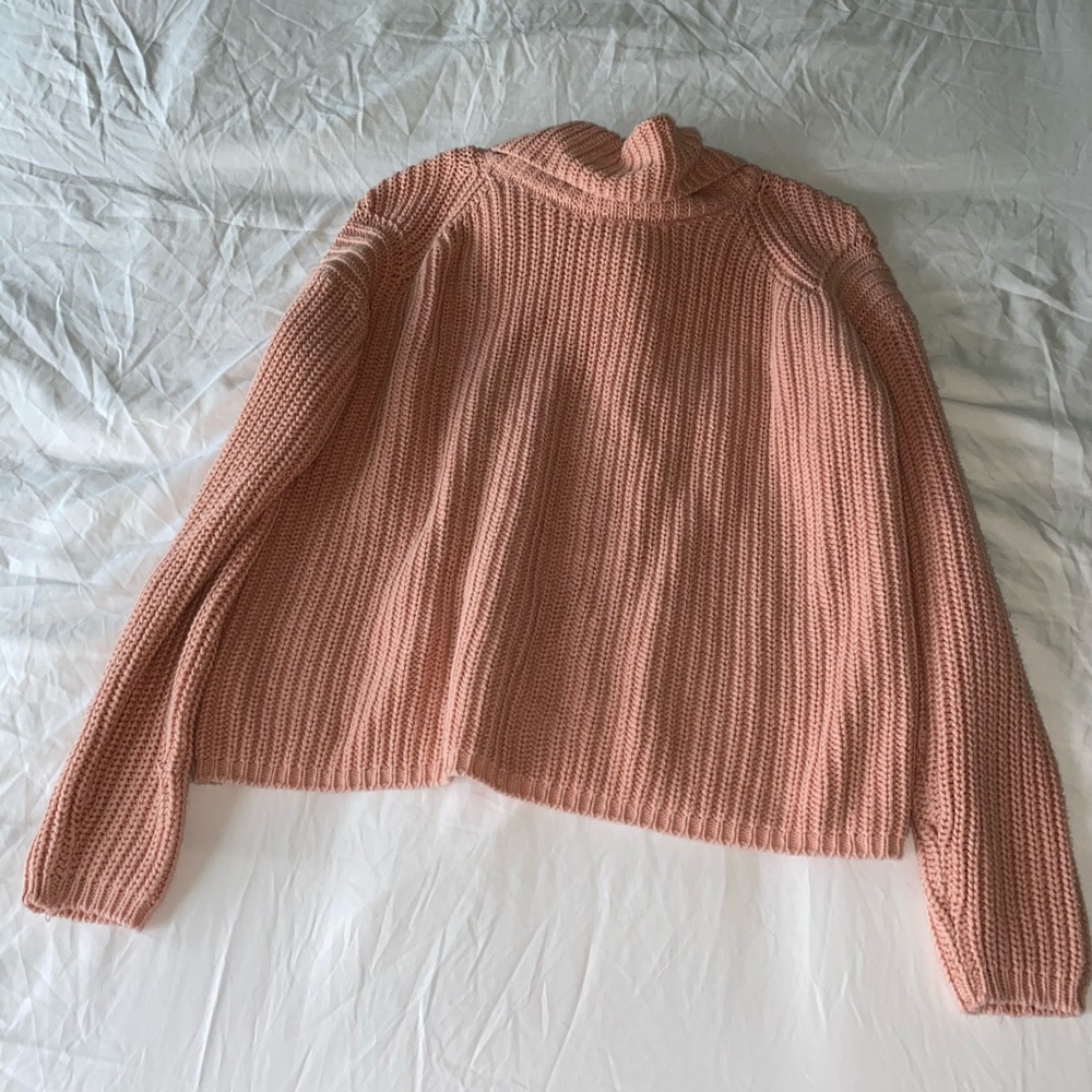 blush pink mock neck knitted sweater